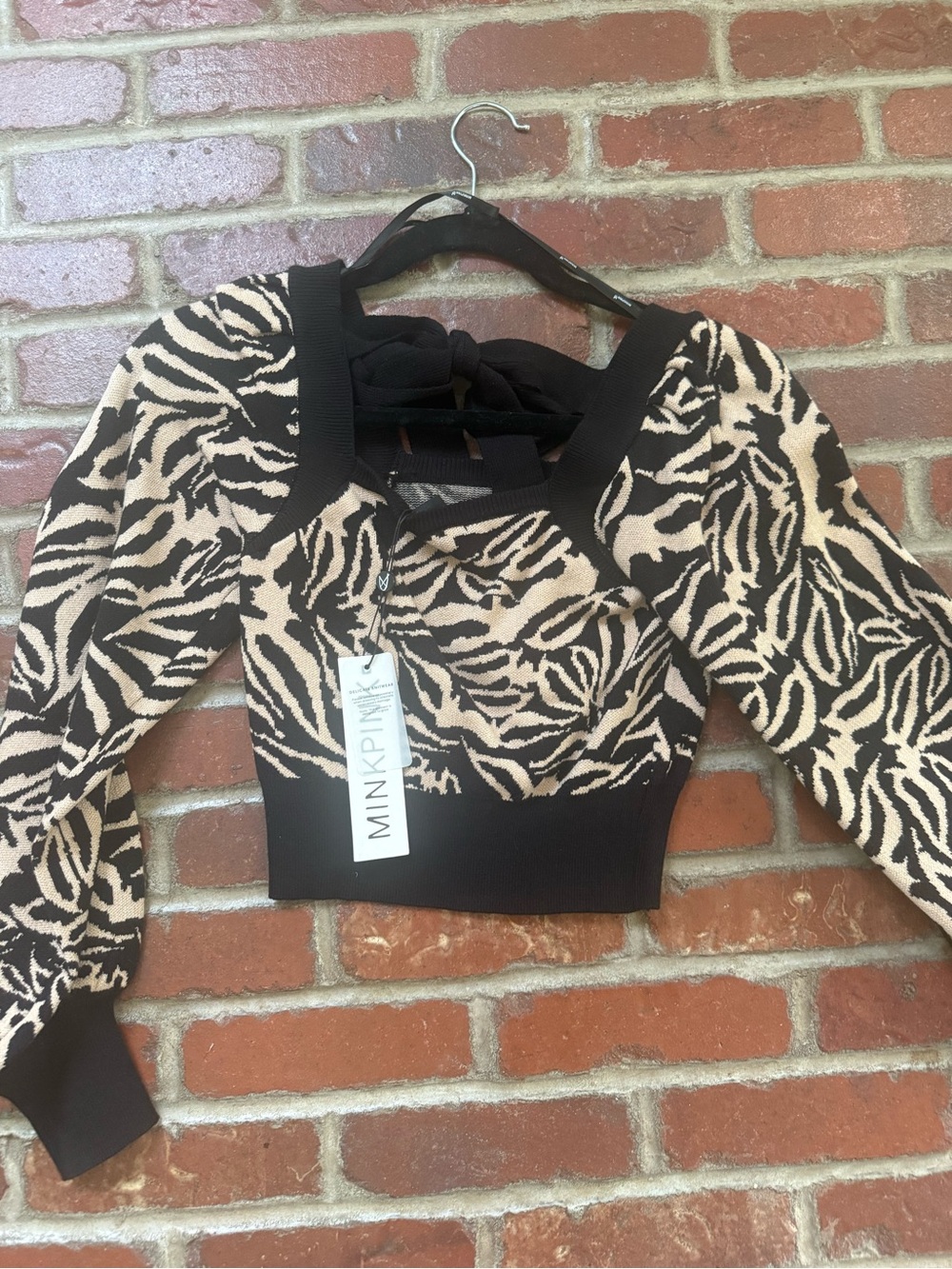 MINKPINK Black and Cream Zebra Cropped Knit Top